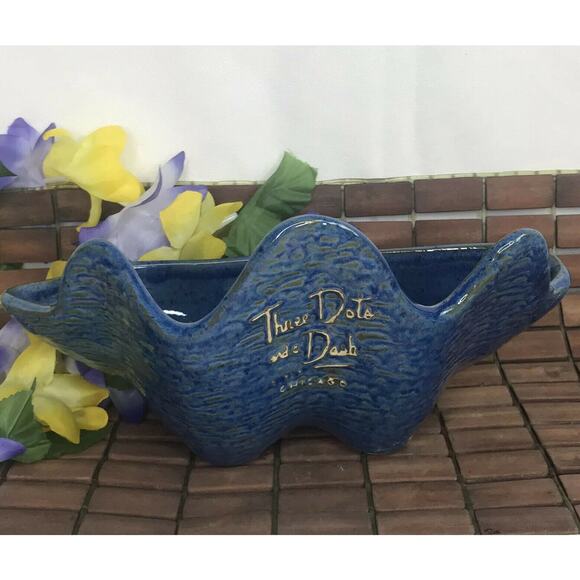 Blue Three Dots And A Dash Chicago Clam Shell Tiki Bowl Mug NEW - Picture 2 of 11